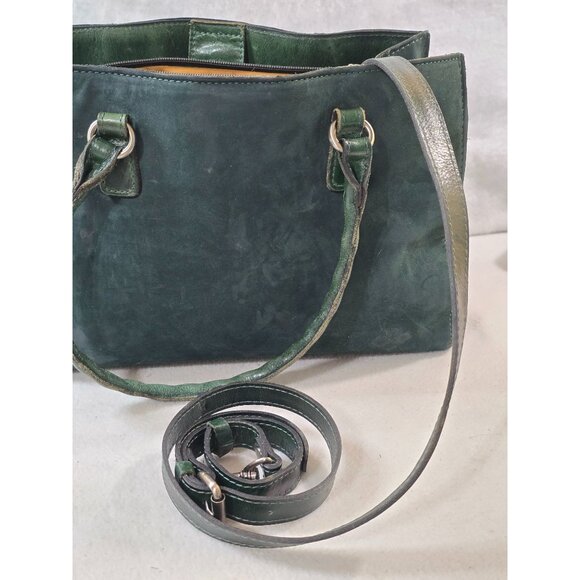 Patricia Nash Dark Green Leather Brushed Italian Nubuck Primrose Satchel Handbag - Picture 2 of 13
